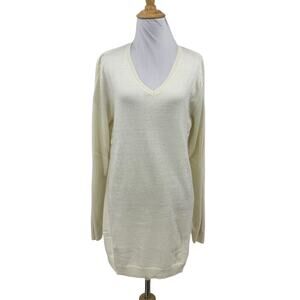 Susan Graver Sweater Women M Medium Cream Long Sleeve Knit Pullover V Neck Tunic